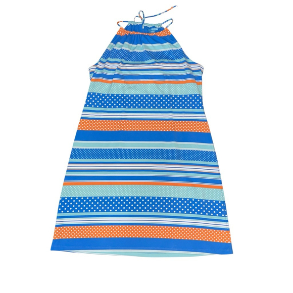 J McLaughlin for Dillard's Halter Performance Dress XL Blue Orange Tie - Picture 5 of 9